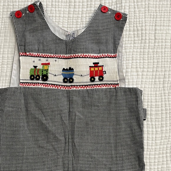 Bottoms | Childrens Black And White Checkered Shortall With Train ...